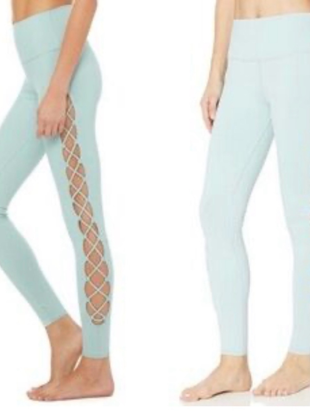 ALO Yoga Interlace Light Turquoise Lace-Up Side Panel Leggings, Exc Condition